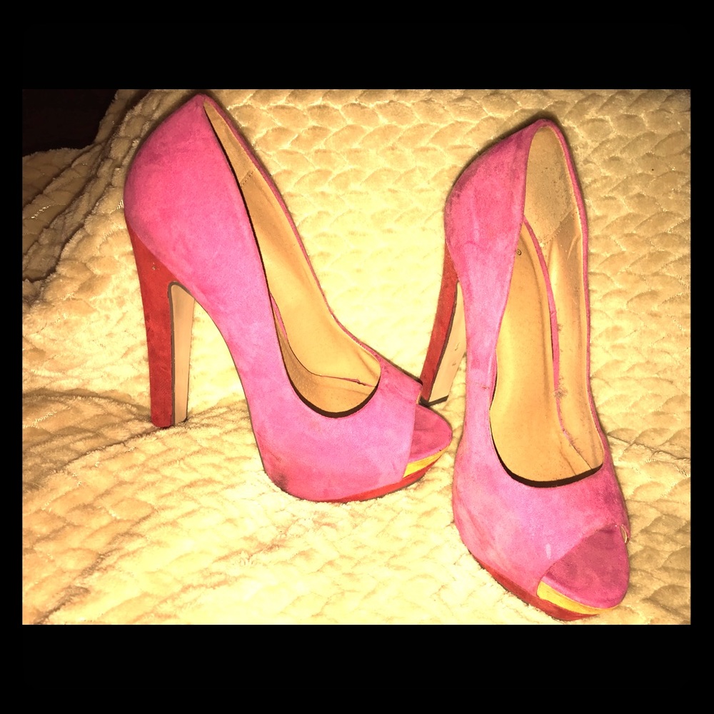 Suede Pink with Red High Heels